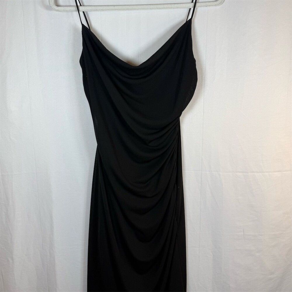 David Meister Dress Womens Size 8 Black Cowl Neck Spaghetti Strap Midi Ruched